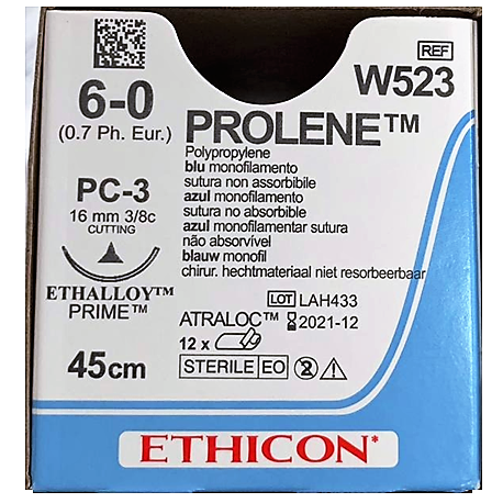 Buy J&J Ethicon Sutures Prolene 6/0 (W523), 45cm 12/Box Online at Best ...
